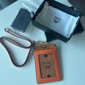 MCM Orange and Cognac Brown Leather ID Lanyard Holder